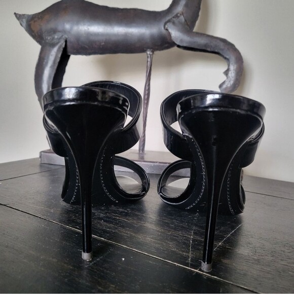 Giuseppe Zanotti Black Patent Leather Open Toe Sandals Dual Band Stiletto 37.5 - Picture 11 of 16